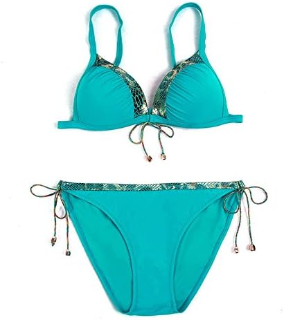 Assong Women's Sexy Snakeskin Animal Print Triangle Bikini Swimsuit Set Blue