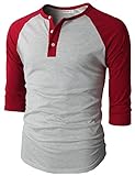 H2H Mens Casual Slim Fit Raglan Baseball Three-Quarter Sleeve Henley Premium T-Shirts RED US L/Asia XL (CMTTS0174)