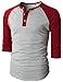 H2H Mens Casual Slim Fit Raglan Baseball Three-Quarter Sleeve Henley Premium T-Shirts RED US L/Asia XL (CMTTS0174)