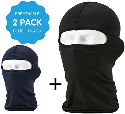 2 PACK Balaclava Ski Mask- Windproof &amp; Dust Protection Motorcycle Cycling Lycra Fabrics Breathable Face Mask (Black+Blue)