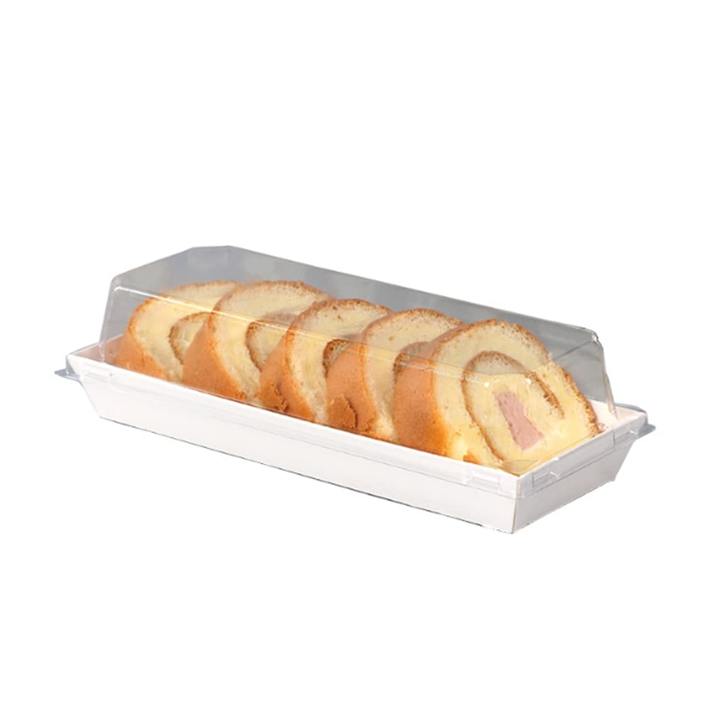 NatureMan 50 Pcs Roll Cake Box Set, Swiss Roll Container, Sandwich Craft Carton with Clear Lid, Sushi Fruit Cheese Pastry Dessert Muffin Container 7.5"x3.3"x2.4"