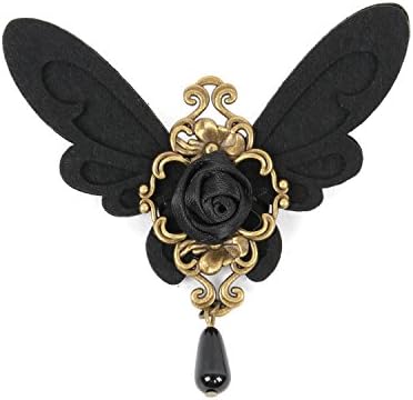 Ivysan Vintage Black Butterfly Rose Flower Fabric Brooch Pin for Party