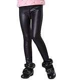 Swtddy Kids Winter Warm Leggings Stretch Girls Faux Leather Fleece Pants Thick Trousers (Tab Size 130(Height 120-130cm), Black)