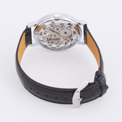 Winner Unisex Waterproof Silver White Round Dial Stainless Steel Hand Wind up Skeleton Watches