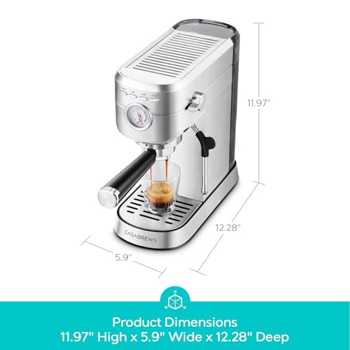 CASABREWS CM5418 Compact Espresso Machine with Milk Frothing Steam Wand | Stainless Steel, 20-Bar Pump, Built-in Pressure Gauge, Powerful Steam Wand for Cappuccino Latte for Home, 34oz Water Tank