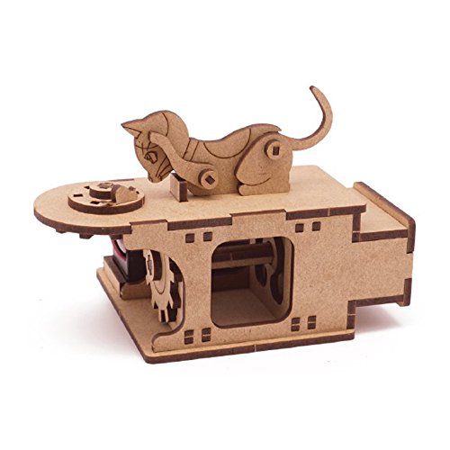 Mize Wooden Automata Assembly Model kits (Moving Cat Chasing Mouse) Motor Operating Mechanical 3D Puzzles for Kids & Adults, Home Room Office Interior Decor