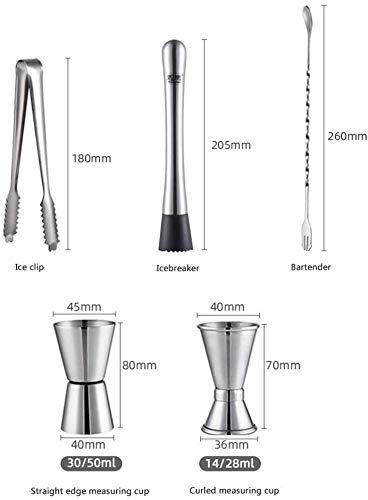 LKNJLL Edelstahl Boston Cocktail Shaker Bar Set Werkzeuge mit 700 ml / 500 ml Shaker Tins, Doppelmess Jigger, Rührlöffel… – Bild 4