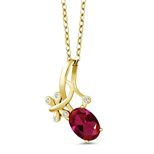1.62 Ct Oval Red Created Ruby 18K Yellow Gold Plated Silver Butterfly Pendant