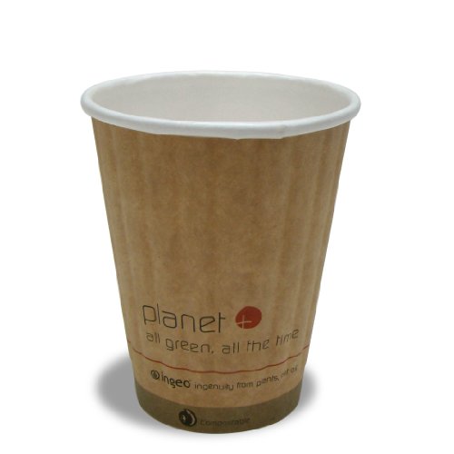 Planet + 100% Compostable PLA Laminated Double Wall Insulated Hot Cup, 8-Ounce, 1000-Count Case