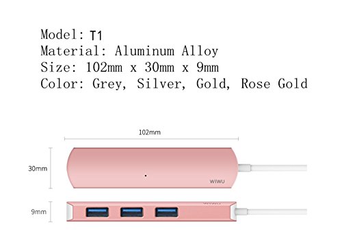 Type C USB Adapter,Dream Wings USB Type C Convertor Cable Type C 3 in 1 HUB with 3 USB 3.0 Ports for Apple New MacBook 12 inch/2016,2017 MacBook Pro 13 inch 15 inch (Rose Gold) - Thumbnail 2
