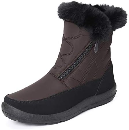 gracosy Botas Nieve Mujer Piel Forrado Tela Sintética Invierno Cálidas Botas Antideslizante Peso Ligero Plano Media Pierna Zapatos