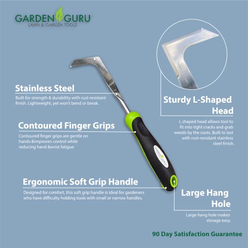 Garden GURU Patio Crack Weeder Tool with Ergonomic Handle – Stainless Steel Weed Puller for Patio Sidewalk Driveway Cracks | Rust Resistant