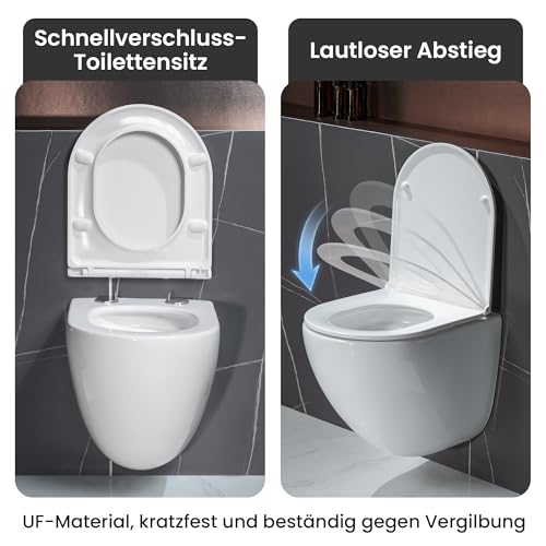 Casta Diva Suspended WC without Rinsing Edge, 360° Superspin Wall Toilet, UF Bowl, Completely Closed, Silent Soft-Close Seat, Dimensions 48.5 cm, Ideal for Bathroom and Guest Toilet