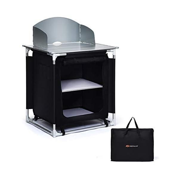 Costway Folding Camping Table With Windshield And Carrying Bag Outdoor Garden Kitchen Mesh Door Storage Cabinet Shelves Stove Burner Gas Compartments Organizer Bbq Table 88 X 64 X 117cm Black Www Bccars Co Uk