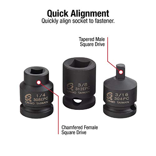 Sunex 3841, 3/8 Inch Drive Pipe Plug Socket Set, 11Piece, SAE, 7/16" 5/8", CrMo Steel