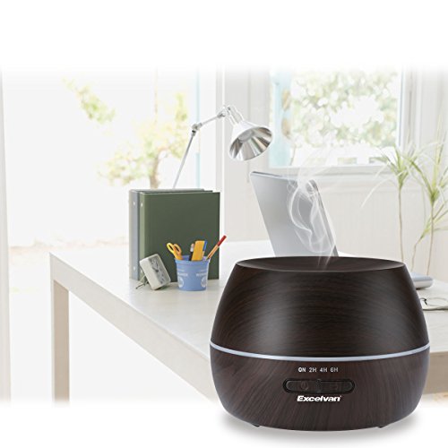 Aroma Oil Diffuser, Excelvan 300ML Essential Ultrasonic Humidifier Air Mist Aromatherapy Purifier with 7 Colors LED Automatically Change, Dark Woodgrain
