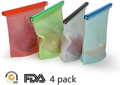 Reusable Food Bags, Fscool Reusable Silicone Fresh Food Preservation Bag Airtight Seal Food Storage Container Versatile Cooking Bag Kitchen Cooking Utensil (4 Packs)