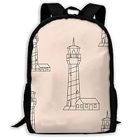 KIENGG Cartoon Lighthouse Unisex Adult Custom Backpack,School Leisure Sports Book Bags,Durable Oxford Outdoor College Laptop Computer Shoulder Bags,Lightweight Travel Daypacks