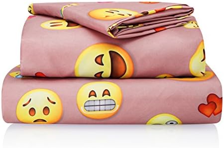 FabuGears Chital Emoji Sheet Set - Kids’ Sheets - Includes a Flat Sheet, a Fitted Sheet &amp; a Pillow Case - Super Soft Microfiber Sheet Set - Wrinkle-free Linen Cot Bed Sheets, (Pink,Cot Size)