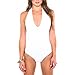 May&Maya Women's Halter Strap Deep Plunging V-Neck Bodysuit (M, White)