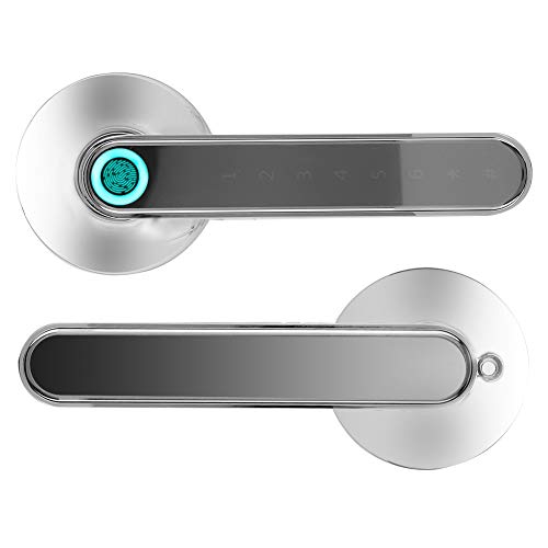 Sorandy Keyless Entry Biometric Fingerprint Door Lock, Chrome Finish, Modern Style, Bluetooth Enabled, 50 Fingerprint Capacity, USB Rechargeable, Suitable for 35-55mm Door Thickness