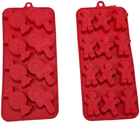 Set of 2 Christmas Gingerbread Man, Candy Cane, and Peppermint Candy, Chocolate, and Cake Silicone Molds