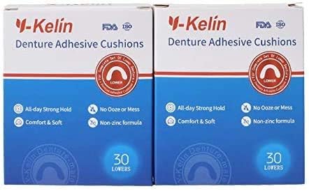 Y-Kelin Denture Adhesive Cushion Lower 30 pads (2 pack), Clear/Transparent