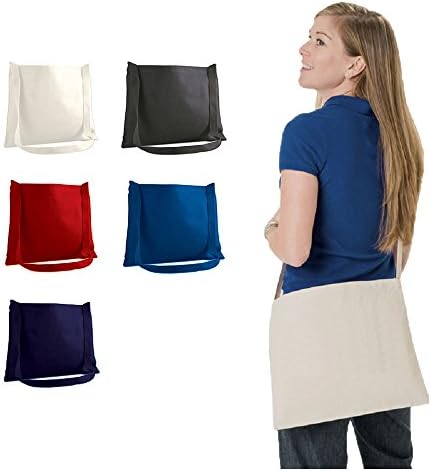 6 pieces - Small Size Canvas Messenger Tote Bags with Long Strap