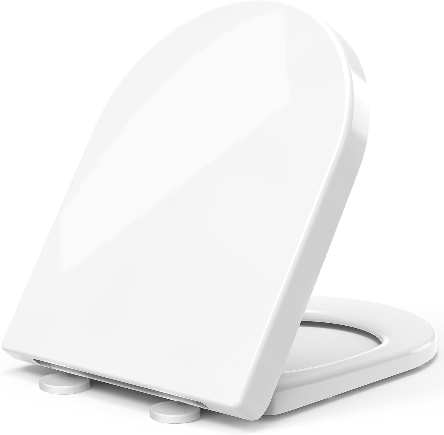 STOREMIC Toilet Seat Soft Close, Universal D Shape Toilet Seats White, Two Buttons Hinge Quick Release for Easy Clean and Install - Bottom & Top Fittings, Durable Anti-Bacterial PP Materials