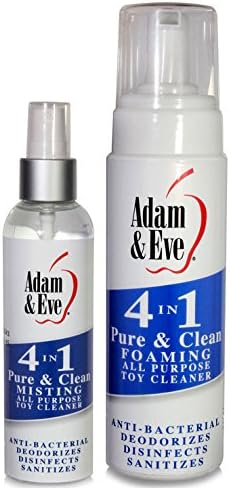 Adam & Eve 4 In 1 Pure & Clean All Purpose Adult Toy Cleaner Anti-Bacterial Deodorizes Disinfects Sanitizes 4oz Misting Spray + 8oz Foaming Pump