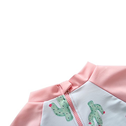 UV Sun Protective Baby Girls Swimsuit Long Sleeve Kids 3pcs Cactus Bathing Suit Rash Guards UPF 50+ Pink 3-4T