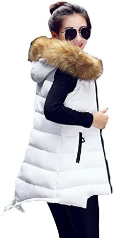 Cloudy Arch Women's Hooded Vest With Faux Fur Collar(White,Small)