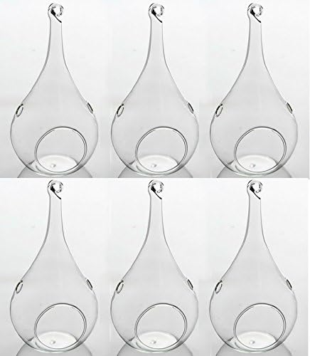 9.25" Glass Hanging Plant Terrarium Pear Teardrop Shape Votive Candle Holder - Pack of 6