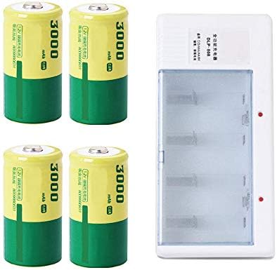 SPMAN 3000mAh 1.2V High Energy Rechargeable 4 Pack C Cell, R14, LR14 Batteries with Charger(4 Pack+Charger)