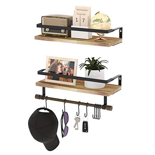 Wall Shelves with Hooks, HuTools Set of 2 Floating Shelf for Bathroom