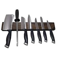 Seatrend Walnut Wood Magnetic Knife Strips 14 inch,Solid Wall Mount Wooden Knife Rack, Bar, Kitchen Knives Holder Metal Tools Organizer (BackHole)
