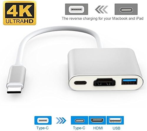 USB-C to HDMI 4K Digital AV Multiport Adapter - Sazooy USB 3.1 Type C to HDMI AV Converter Hub with USB 3.0 Port USB C Charging Port for New Macbook/ Chromebook Pixel/Dell XPS13/Sumsang S8/s8 Plus