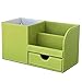 KINGFOM Wooden Struction Leather Multi-function Desk Stationery Organizer Storage Box Pen/Pencil ,Cell phone, Business Name Cards Remote Control Holder Colors (Green-flannel)