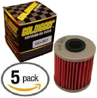 GOLDIGGER After Market HF207 & KN-207 Replacement Oil Filter Motorcycle/Dirt Bike/ATV Fit Kawasaki kx250f Suzuki rmz450 rmx250 (5 Pack)
