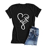 Pukemark Women's Summer Casual Faith Print Graphic Short Sleeve Crew Neck Loose Cotton T-Shirts Tees Tops