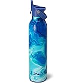 Swig Life 26oz Insulated Water Bottle, Travel Water Bottle with Straw and Lid, Cup Holder Friendly Bottles, Stainless Steel 26 oz Tumbler, Reusable Lid (Blue Lagoon)