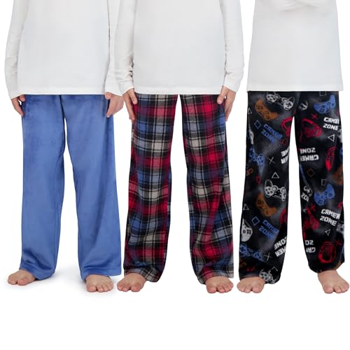 US Angels 3-Pack Boys Pajama Pants - Soft Micro Fleece OR Jersey Knit PJ Bottoms for Kids - Boys Sleepwear, Size 7-20