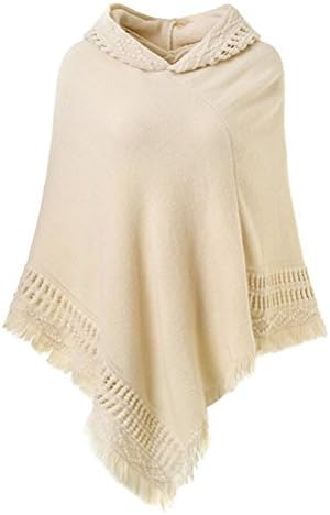 Ladies Hooded Cape with Fringed Hem, Crochet Poncho Shawl Wrap Scarf Knitting Patterns for Women