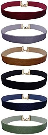 Skitic 6 Pieces Multicolor Gothic Velvet Leather Choker Necklace Set Classic Ribbon Collar for Women and Girls, Deep Color, Width 15mm