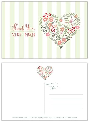 One Jade Lane - Heartful Thanks, Thank You cards POSTCARDS (Self-mailer) Postage Saver (Set 40 Cards).