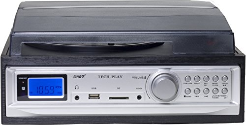 TechPlay ODC19 BT, 3-Speed Turntable with Bluetooth W/SD USB, MP3 Encoding System and AM/FM Stereo Radio & Built-in Speakers
