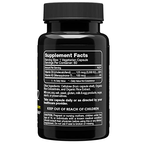 BioFlourish Premium Vitamin D3 (5000 IU) with K2 (100 mcg), Bone, Brain