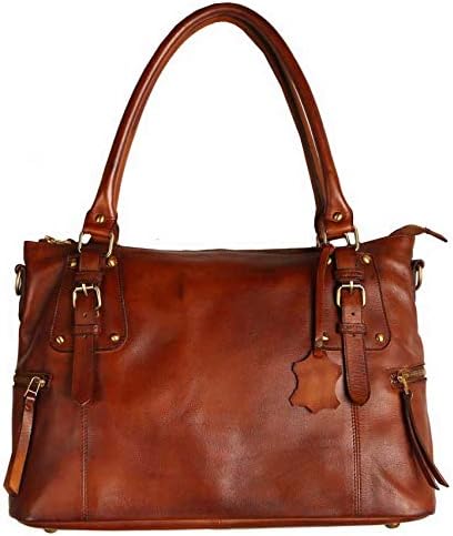 Superior Leather - Women Genuine Leather Handbag Shoulder Bag Full Grain Real Leather Cognac SLG-2