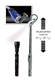 Extendable/Telescoping 3 LED Work Light Flashlight and Magnetic Pickup Tool with Flexible Neck - Black