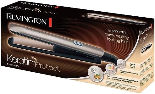 Piastra per Capelli - Keratin: Rivestimento Ceramico di alta qualità con Cheratina e olio di mandorle - Display LCD, 9 impostazioni di temperatura 150-230°C, piastra per capelli S8540